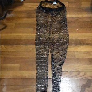 Fishnet bedazzled pants